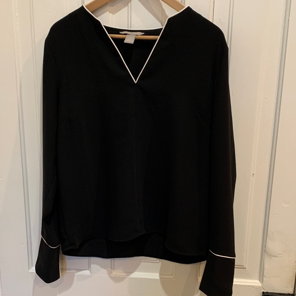 Elegant navy blue V-Neck Women's Top.